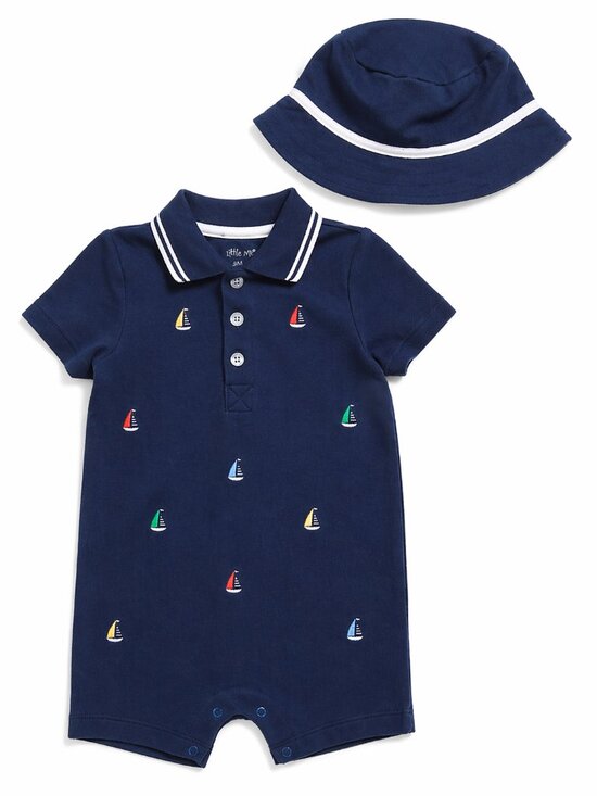 Little Me Other - NWT Little Me Baby Boy Sailboat Romper & Hat Set Nautical Navy Summer Outfit